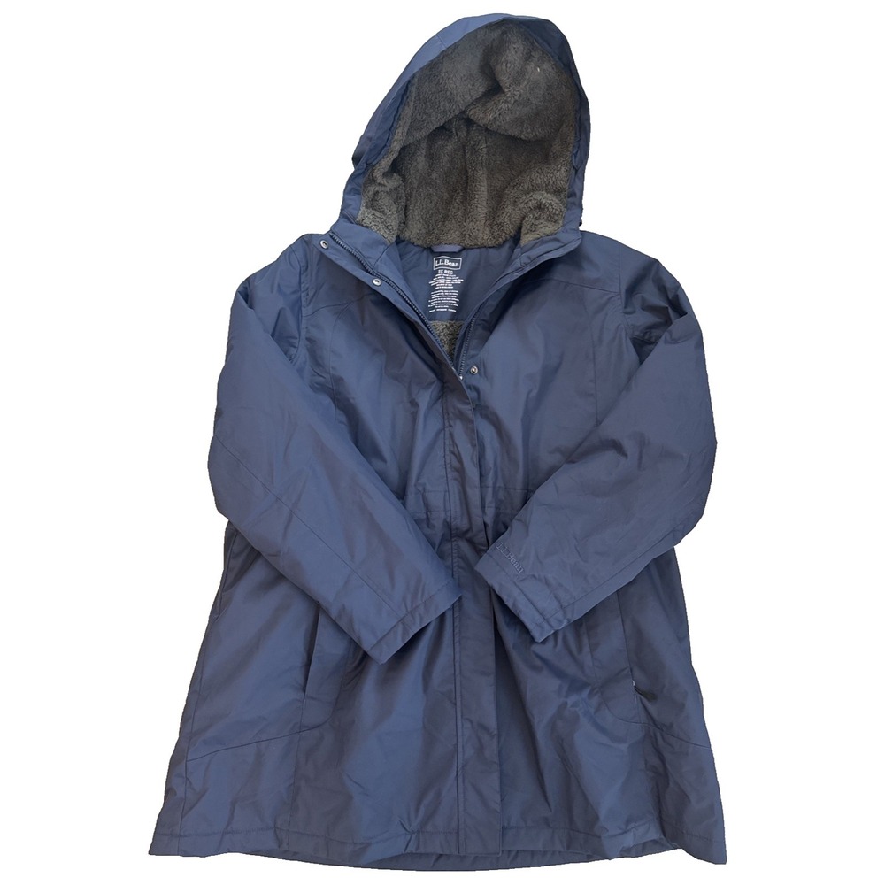LL Bean Womens 2XL Navy Blue Hooded Winter Parka Jacket Fleece Lined Insulated